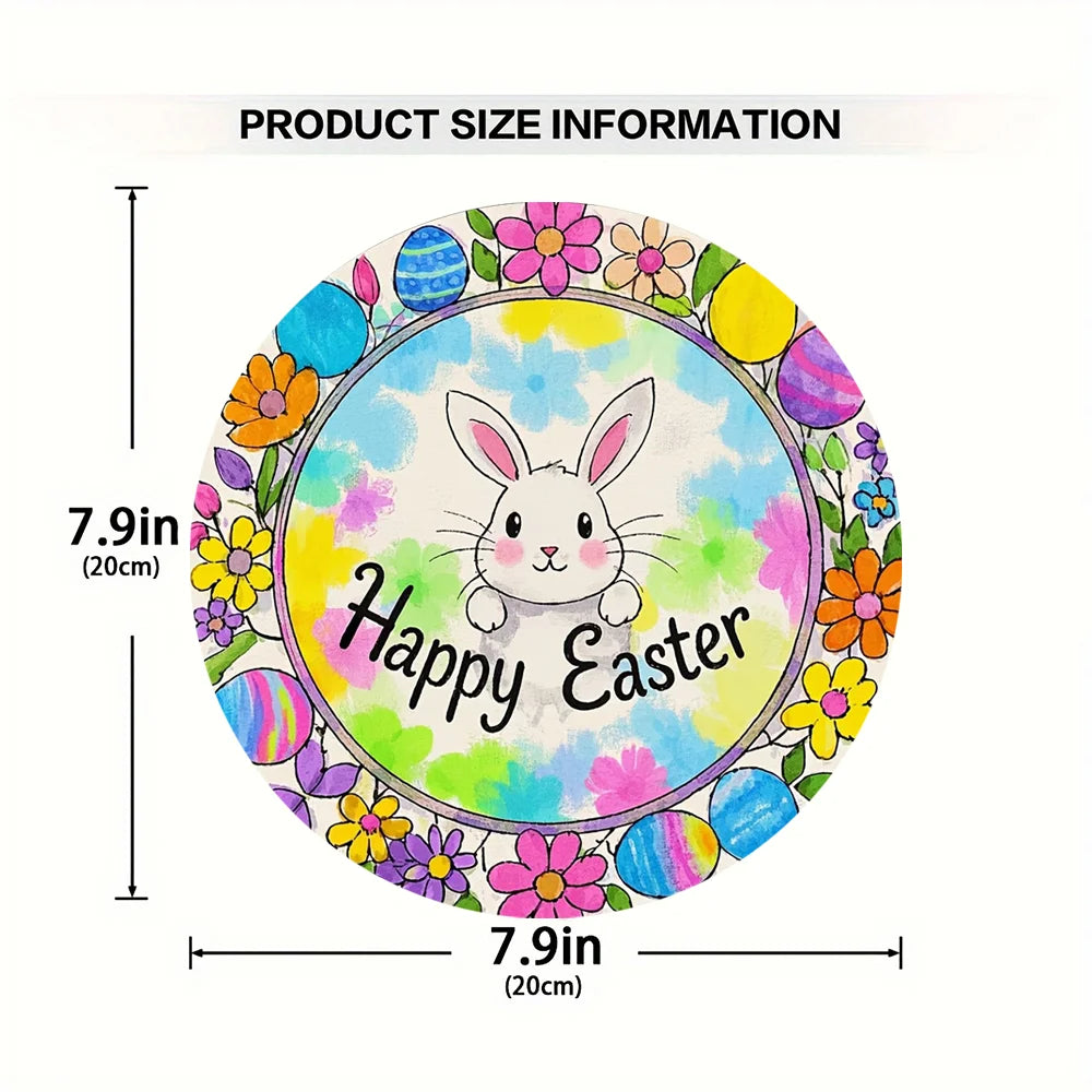 1 cute bunny easter wreath wooden sign-round wooden handmade decorations, rabbit accessories, perfect for room decoration.