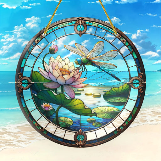 Dragonfly Suncatcher - Round Acrylic Wall Art, Stained -Style Window Hanging, Perfect For Bedroom & Living Room Decor