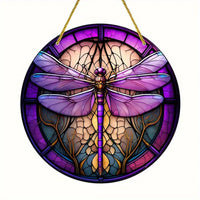 Dragonfly Suncatcher - Round Acrylic Wall Art, Stained -Style Window Hanging, Perfect For Bedroom & Living Room Decor