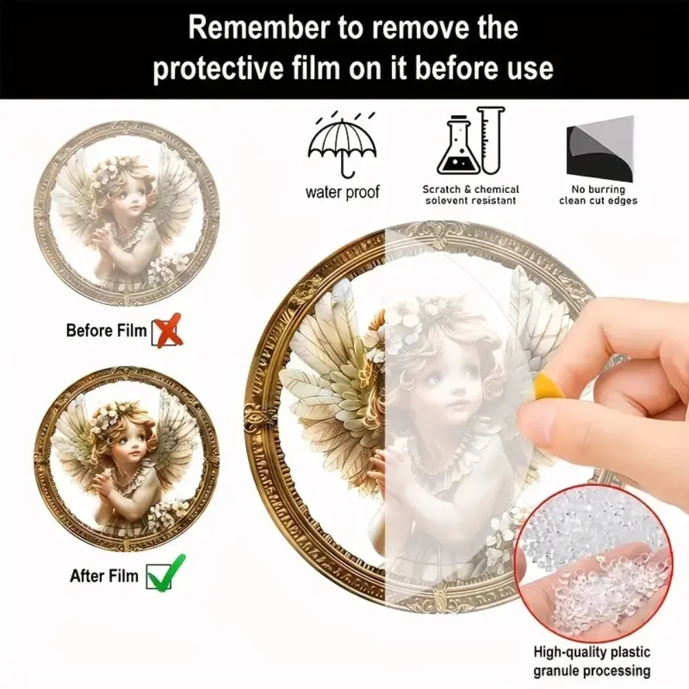 Cute Little Angel Sun Catcher, 2D Circular Acrylic Art Window Hanging, Suitable for Home, Porch, Room, Holiday Decoration, Gifts