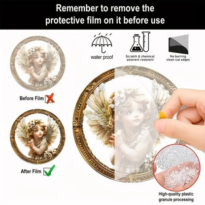 Cute Little Angel Sun Catcher, 2D Circular Acrylic Art Window Hanging, Suitable for Home, Porch, Room, Holiday Decoration, Gifts