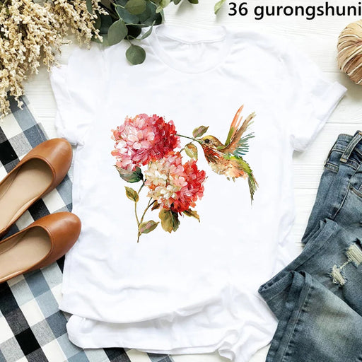 Hummingbird Floral Watercolor Purple Bird  T Shirt