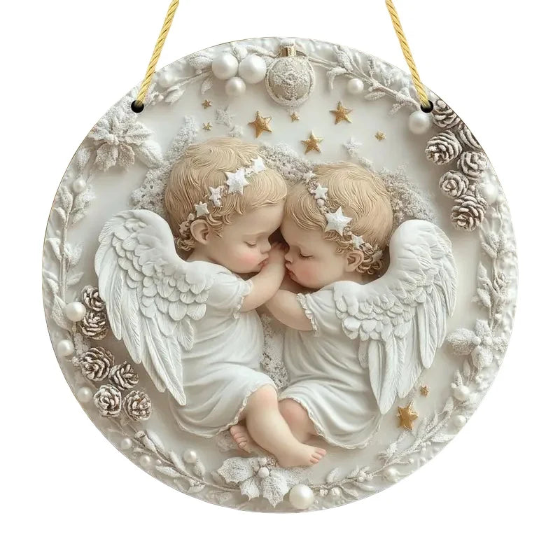 Cute Little Angel Sun Catcher, 2D Circular Acrylic Art Window Hanging, Suitable for Home, Porch, Room, Holiday Decoration, Gifts