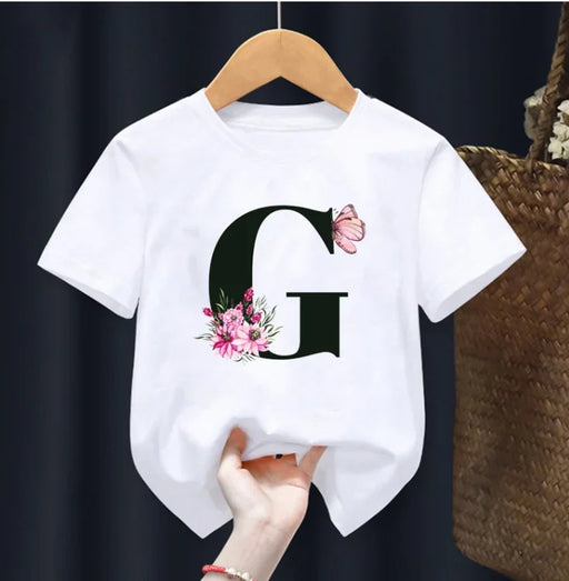 Summer Beautiful Letters Pink Flowers and Butterflies Printed Kids T Shirt Girls Tops Casual Baby Girl T-Shirt  Fashion Short