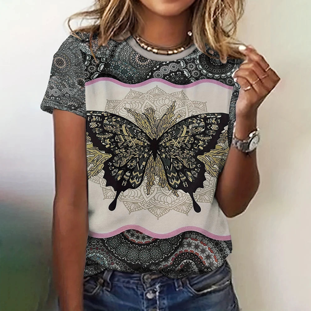 Summer Fashion Butterfly Bird 3D Print T-shirts Women Streetwear Casual Y2k Short Sleeve T Shirt O-neck Tees Tops Clothing