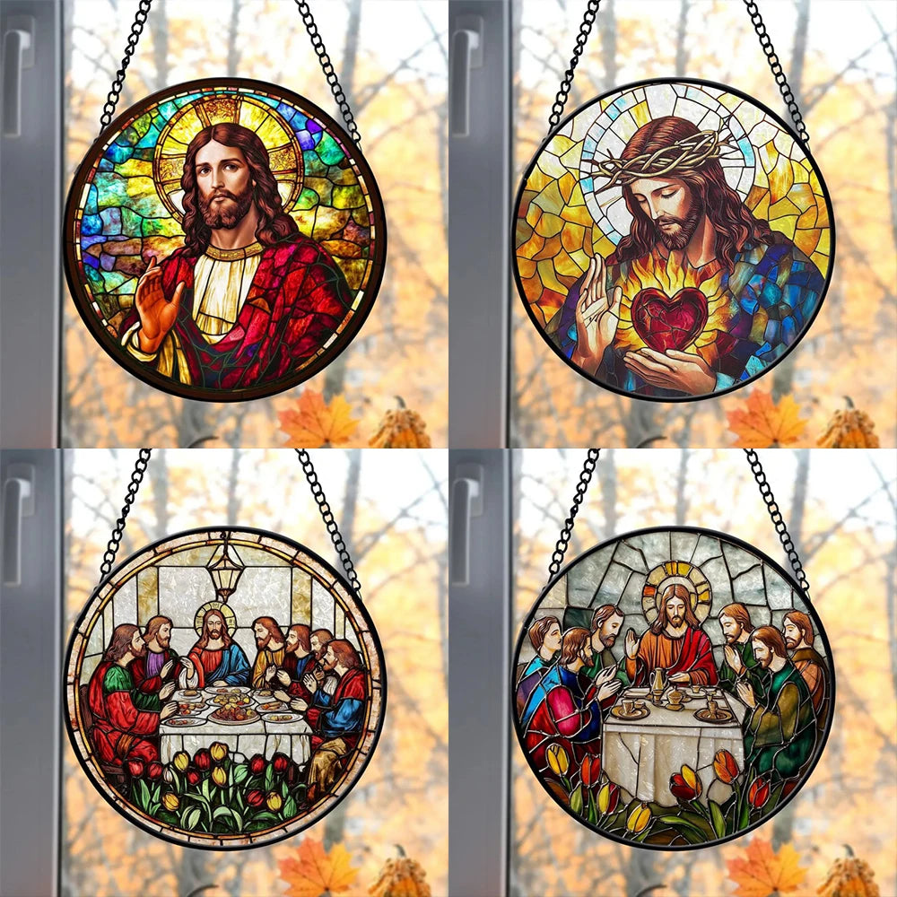 Jesus Christ Acrylic Stained Glass Window Hanging Ornament Glass Suncatcher Gift Christian Gift Religious Decor for Christian