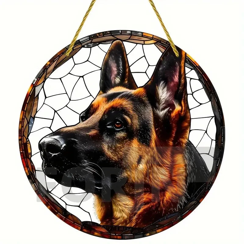 Golden Retriever German Shepherd Suncatcher, Acrylic Round Translucent Hanging,Gift for Dog Lover,House Yard garden farm Decor
