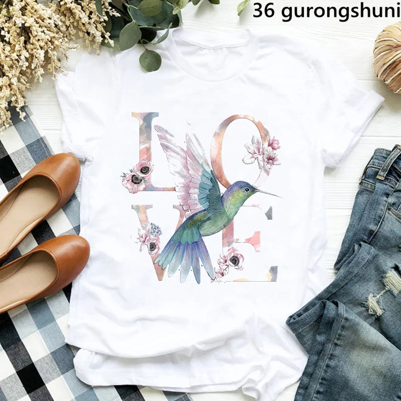 Hummingbird Floral Watercolor Purple Bird  T Shirt