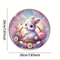 1 cute bunny easter wreath wooden sign-round wooden handmade decorations, rabbit accessories, perfect for room decoration.