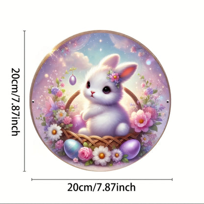 1 cute bunny easter wreath wooden sign-round wooden handmade decorations, rabbit accessories, perfect for room decoration.