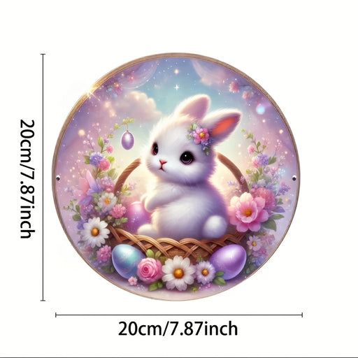 1 cute bunny easter wreath wooden sign-round wooden handmade decorations, rabbit accessories, perfect for room decoration.