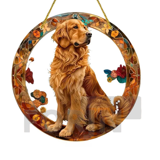 Golden Retriever German Shepherd Suncatcher, Acrylic Round Translucent Hanging,Gift for Dog Lover,House Yard garden farm Decor