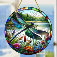 Dragonfly Suncatcher - Round Acrylic Wall Art, Stained -Style Window Hanging, Perfect For Bedroom & Living Room Decor