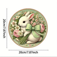1 cute bunny easter wreath wooden sign-round wooden handmade decorations, rabbit accessories, perfect for room decoration.