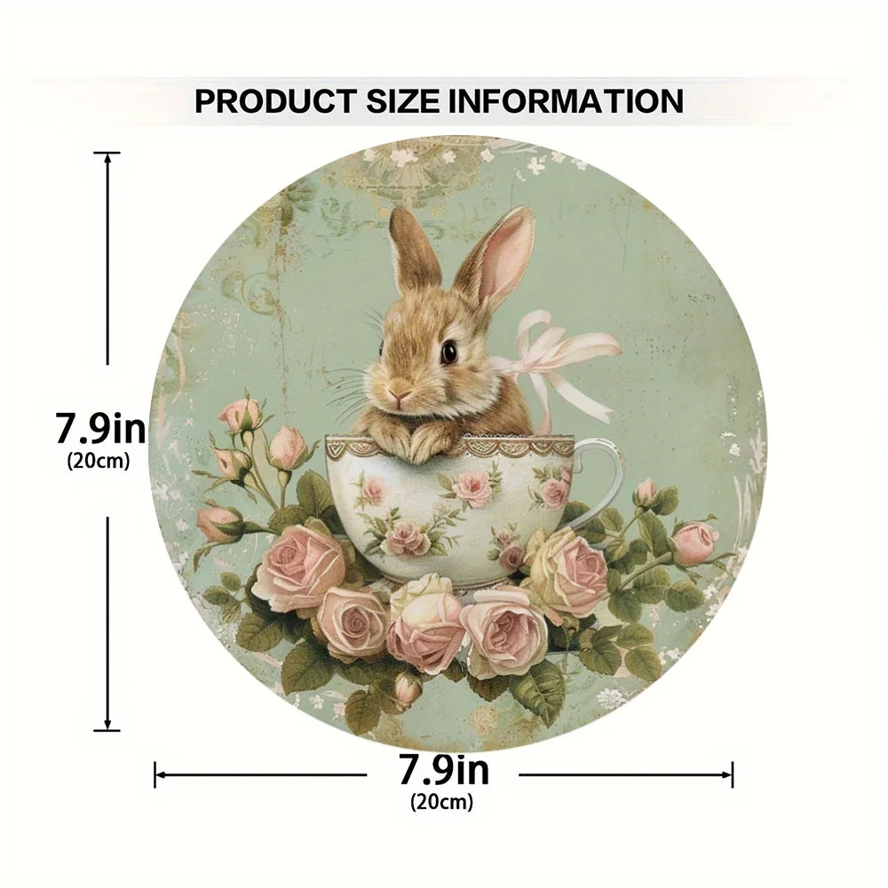1 cute bunny easter wreath wooden sign-round wooden handmade decorations, rabbit accessories, perfect for room decoration.
