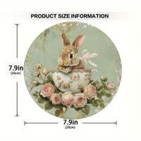 1 cute bunny easter wreath wooden sign-round wooden handmade decorations, rabbit accessories, perfect for room decoration.