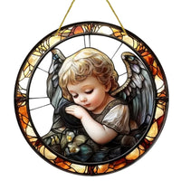 Cute Little Angel Sun Catcher, 2D Circular Acrylic Art Window Hanging, Suitable for Home, Porch, Room, Holiday Decoration, Gifts