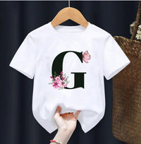 Summer Beautiful Letters Pink Flowers and Butterflies Printed Kids T Shirt Girls Tops Casual Baby Girl T-Shirt  Fashion Short