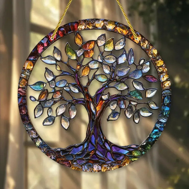 Tree of Life Theme Acrylic Sun Catcher- Window Hanging Decor with Stained Glass Appearance for Multi-Scene Decor Perfect festiva