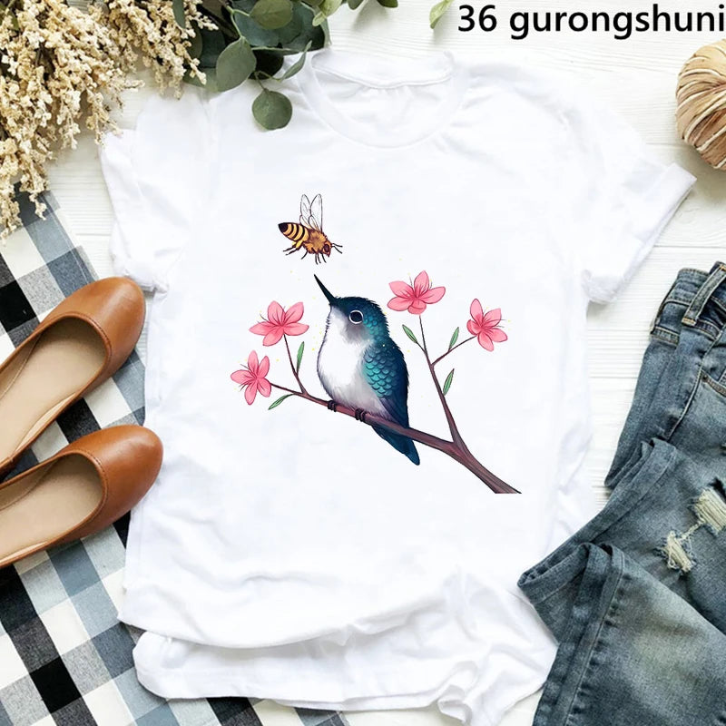 Hummingbird Floral Watercolor Purple Bird  T Shirt