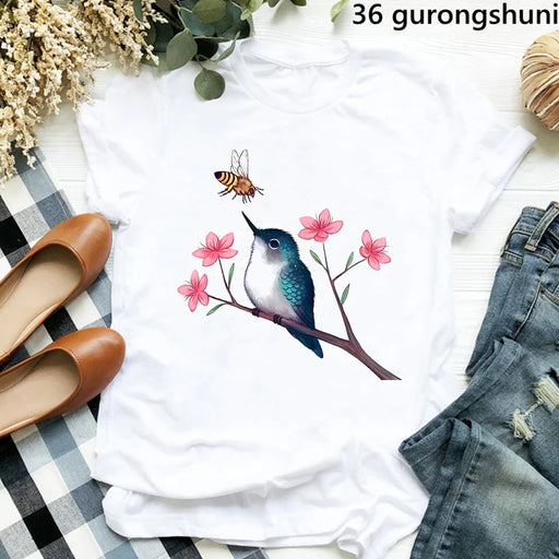 Hummingbird Floral Watercolor Purple Bird  T Shirt