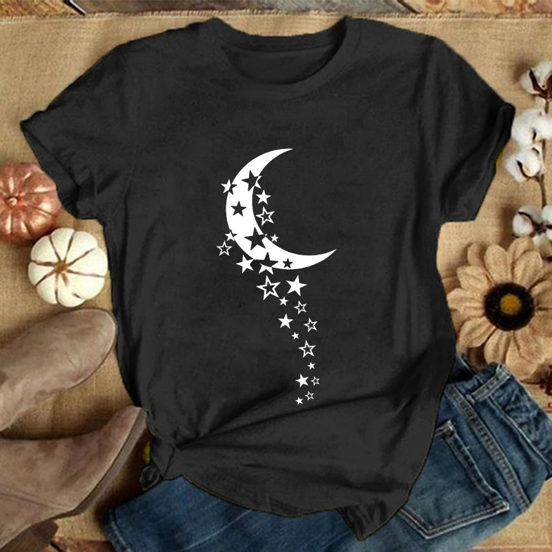 Red and Black Moon Astrology T-Shirt Women’s Fashion