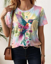 Summer Women's T Shirt bird Print Casual Short Sleeve 3d T-Shirt Fashion Streetwear Crew Neck Pullover Female Oversized Clothing
