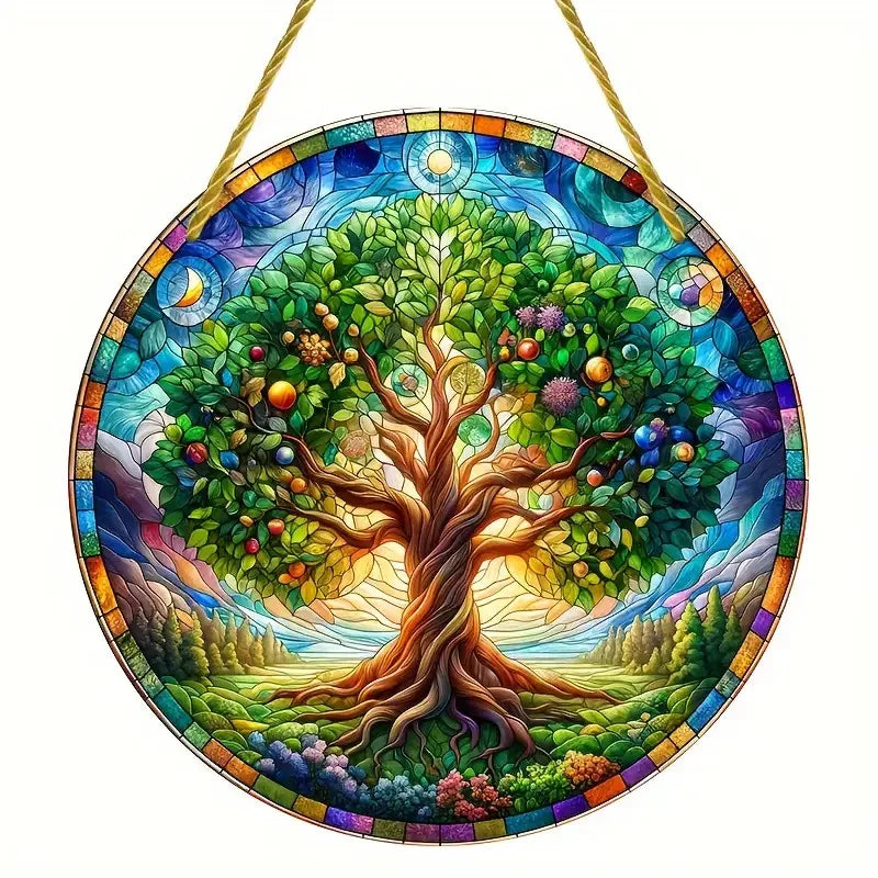 Tree of Life Theme Acrylic Sun Catcher- Window Hanging Decor with Stained Glass Appearance for Multi-Scene Decor Perfect festiva