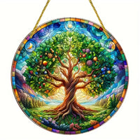 Tree of Life Theme Acrylic Sun Catcher- Window Hanging Decor with Stained Glass Appearance for Multi-Scene Decor Perfect festiva
