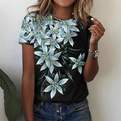 New T Shirt For Women's Clothes Fashion Tops For Woman 3D Flower Print Female Short Sleeve Summer Women's T-shirt Plus Size Tees
