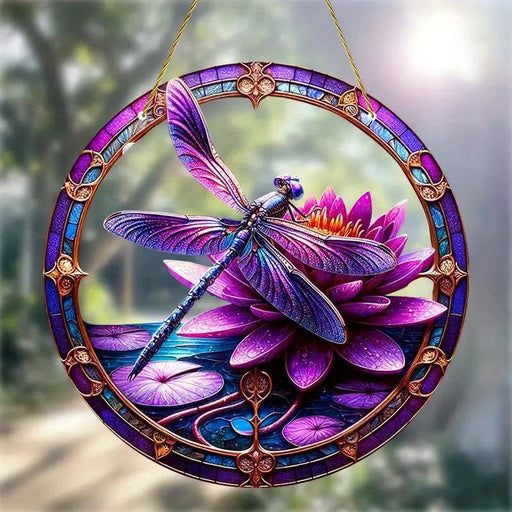 Dragonfly Suncatcher - Round Acrylic Wall Art, Stained -Style Window Hanging, Perfect For Bedroom & Living Room Decor