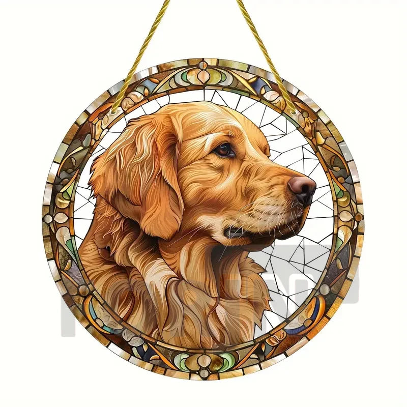Golden Retriever German Shepherd Suncatcher, Acrylic Round Translucent Hanging,Gift for Dog Lover,House Yard garden farm Decor