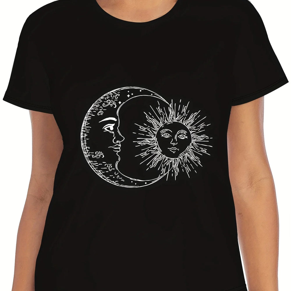 Sun and Moon Astrology T-Shirt Casual Short Sleeve