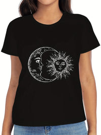 Sun and Moon Astrology T-Shirt Casual Short Sleeve