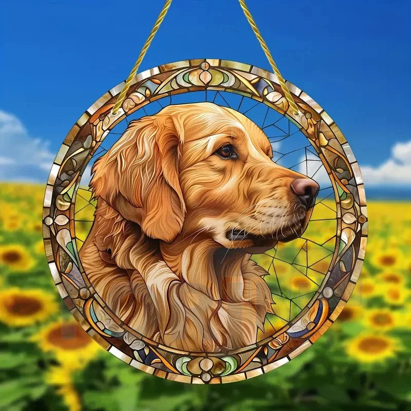 Golden Retriever German Shepherd Suncatcher, Acrylic Round Translucent Hanging,Gift for Dog Lover,House Yard garden farm Decor