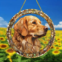 Golden Retriever German Shepherd Suncatcher, Acrylic Round Translucent Hanging,Gift for Dog Lover,House Yard garden farm Decor