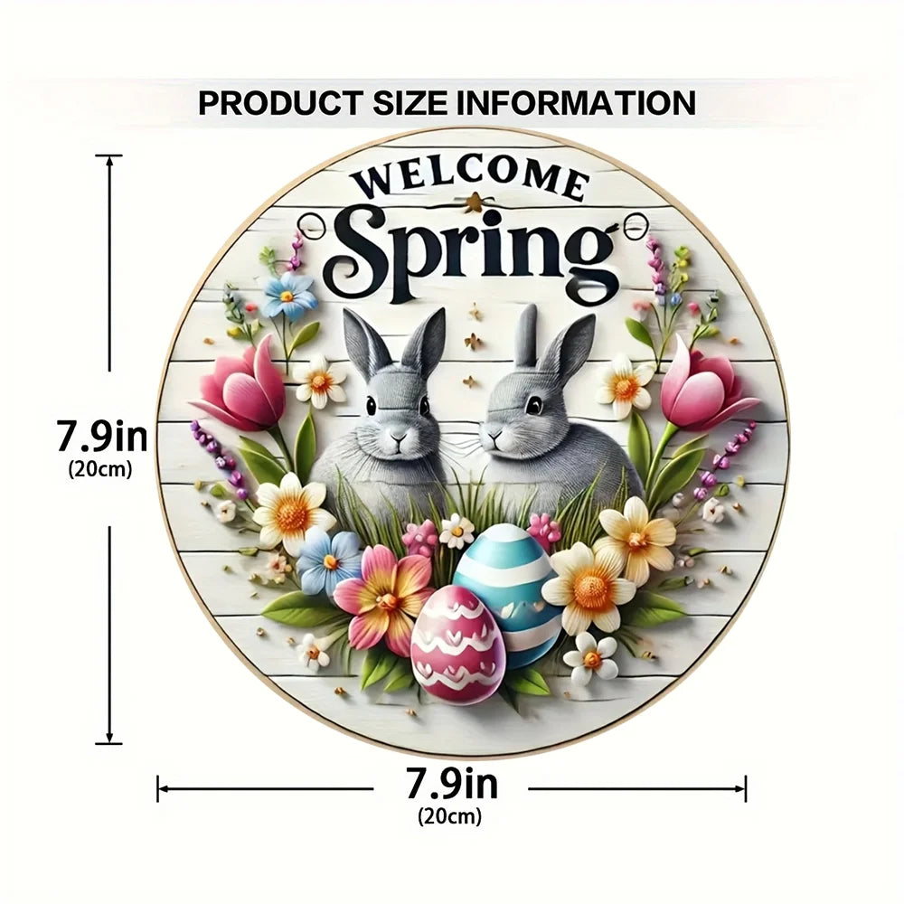 1 cute bunny easter wreath wooden sign-round wooden handmade decorations, rabbit accessories, perfect for room decoration.