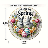 1 cute bunny easter wreath wooden sign-round wooden handmade decorations, rabbit accessories, perfect for room decoration.