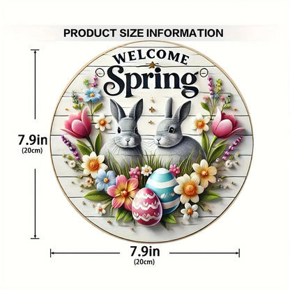 1 cute bunny easter wreath wooden sign-round wooden handmade decorations, rabbit accessories, perfect for room decoration.