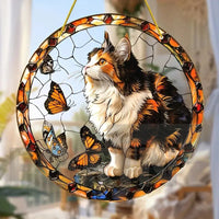Lively and Lovely Pet Cat Stained Suncatcher-Round Acrylic Translucent Hanging-Porch,door,Home,Garden,yard Room Decor-Ideal Gift