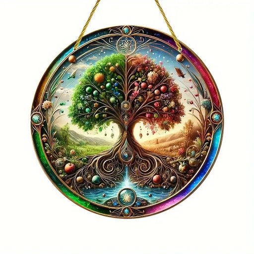 Tree of Life Theme Acrylic Sun Catcher- Window Hanging Decor with Stained Glass Appearance for Multi-Scene Decor Perfect festiva