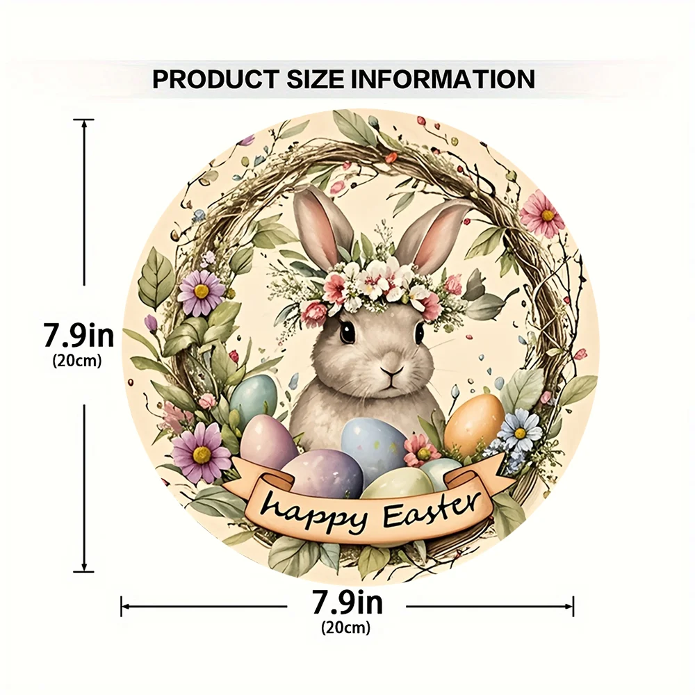 1 cute bunny easter wreath wooden sign-round wooden handmade decorations, rabbit accessories, perfect for room decoration.