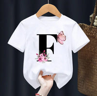 Summer Beautiful Letters Pink Flowers and Butterflies Printed Kids T Shirt Girls Tops Casual Baby Girl T-Shirt  Fashion Short