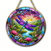 Dragonfly Suncatcher - Round Acrylic Wall Art, Stained -Style Window Hanging, Perfect For Bedroom & Living Room Decor