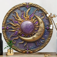 Sun And Moon Themed Sign, Round Metal Decor Sign For Home, Cafe, Restaurant, Living Room Wall Decoration, Mother's Day Gift