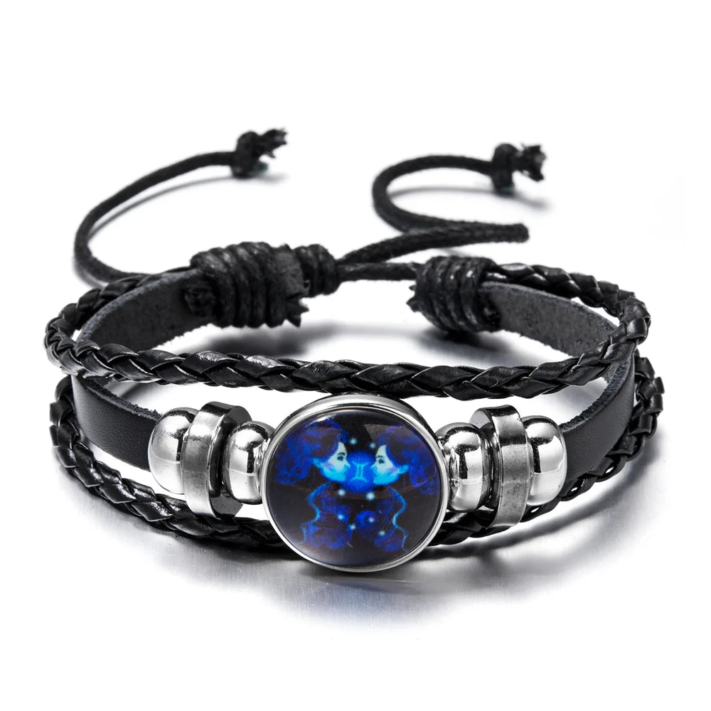 12 Constellation Zodiac Sign Luminous Vintage Leather Bracelet