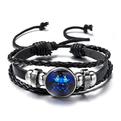 12 Constellation Zodiac Sign Luminous Vintage Leather Bracelet