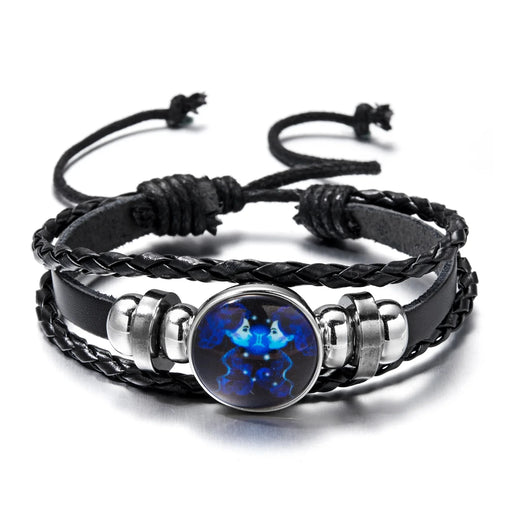 12 Constellation Zodiac Sign Luminous Vintage Leather Bracelet
