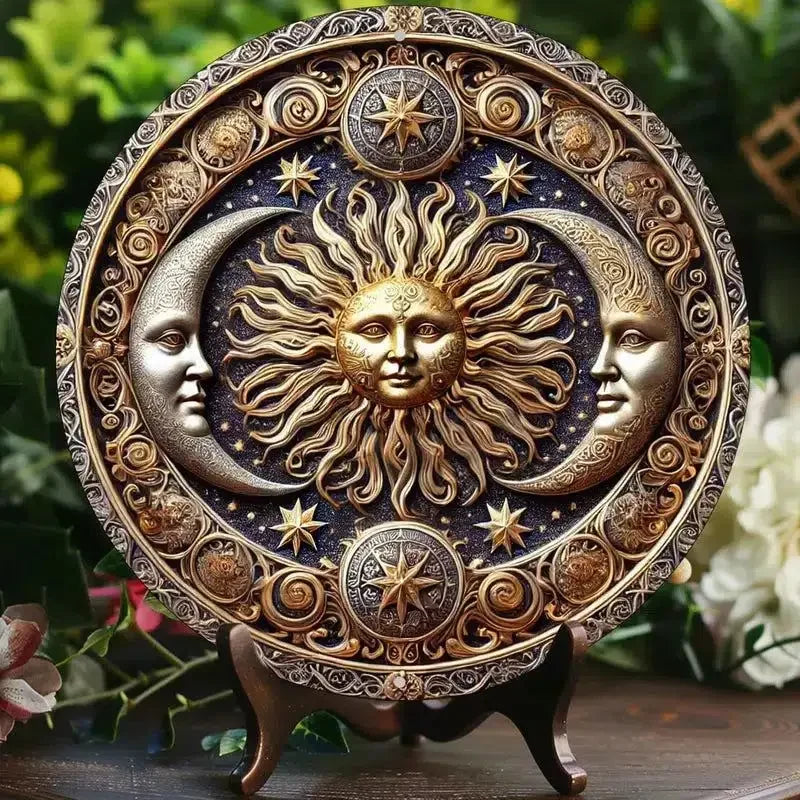 Sun And Moon Themed Sign, Round Metal Decor Sign For Home, Cafe, Restaurant, Living Room Wall Decoration, Mother's Day Gift