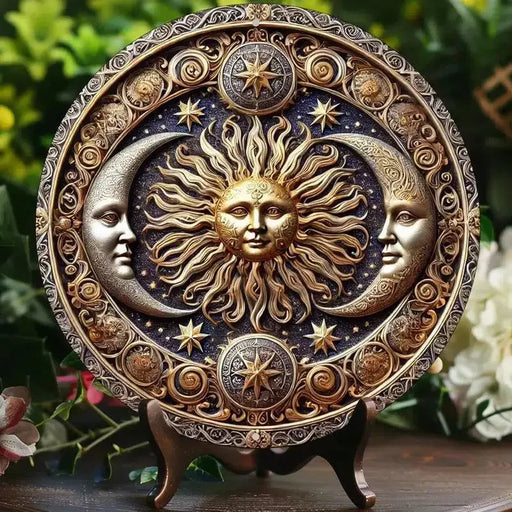 Sun And Moon Themed Sign, Round Metal Decor Sign For Home, Cafe, Restaurant, Living Room Wall Decoration, Mother's Day Gift